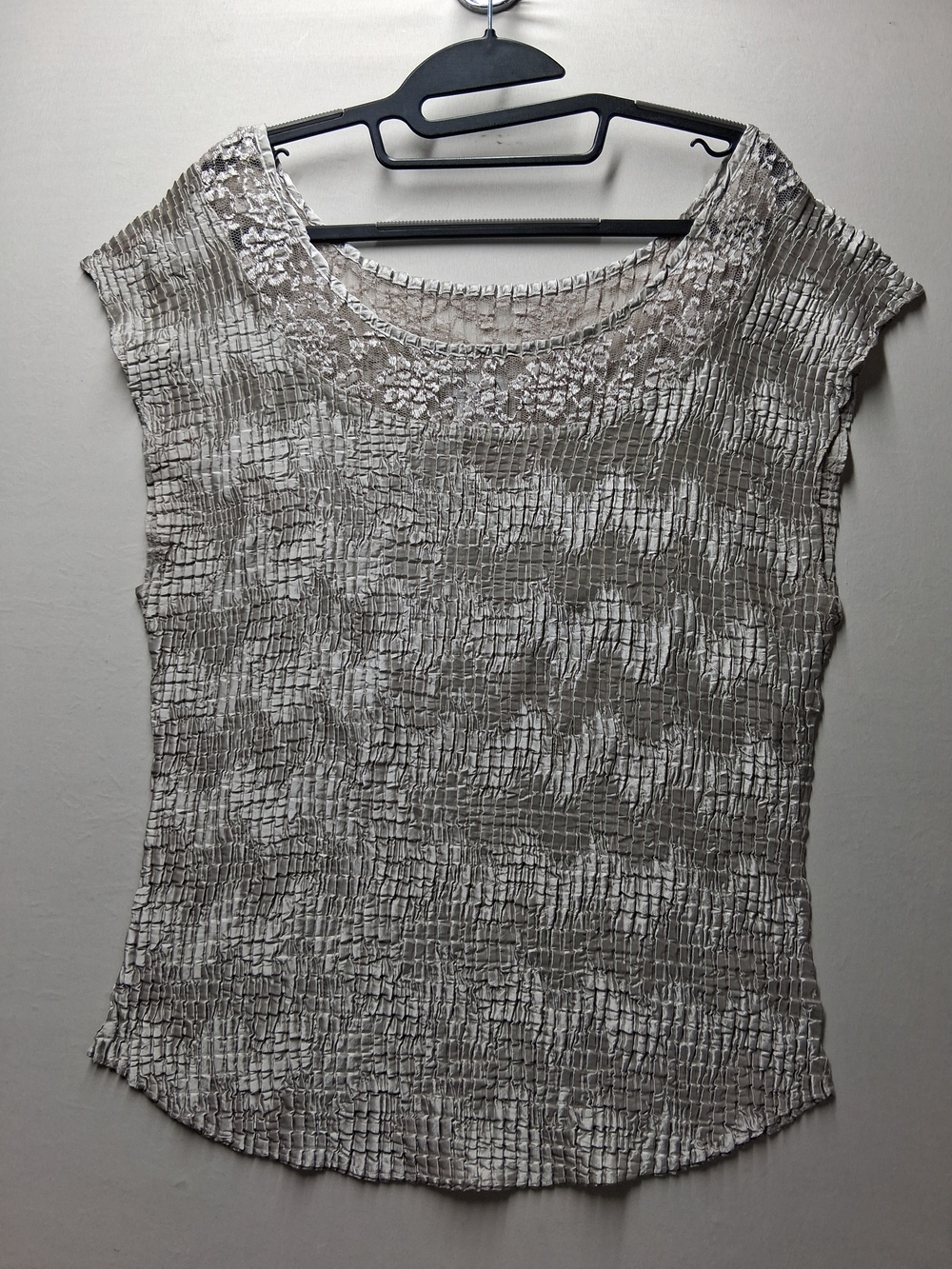 NICOLA Crinkled Short Sleeve Tee in a Silver color Party Dressy Fancy